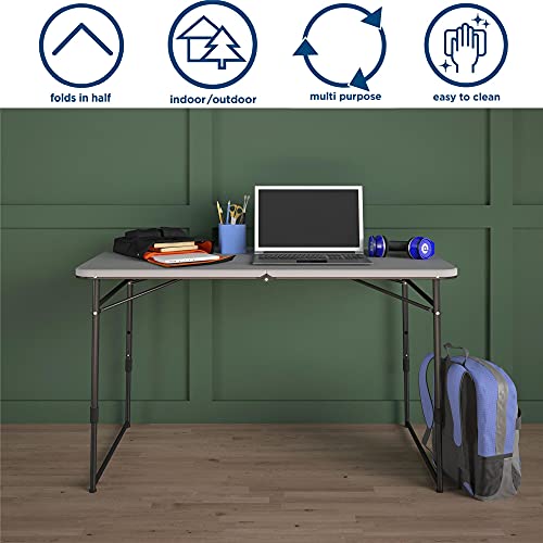 Cosco 4 Ft. Fold-In-Half Portable Utility Table, Gray, Indoor/Outdoor, For Crafting, Tailgating, & Camping #TOP2