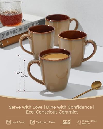 Image of Pokini Coffee Mug 14oz, Coffee Mugs Set of 4, Cups for Latte Tea Cappuccino
