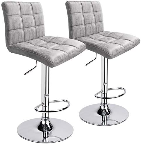Leopard Outdoor Products Modern Square PU Leather Adjustable Bar Stools with Back, Set of 2, Counter Height Swivel Stool (Grey-hot-Stamping Cloth)