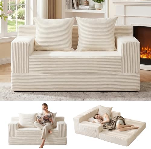 Convertible Sofa Bed, Loveseat Folding Floor Futon Sleeper Sofa C...