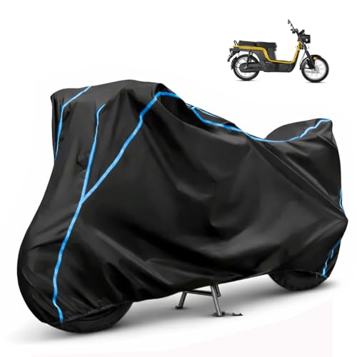 Image of Compatible with Kinetic Green E Luna Waterproof Two Wheeler Scooter Body Cover Water Resistant, Heavy Duty, UV Rays, Dust & Scratch Protection for All-Modal & Variants (Black,Sky Blue Piping)