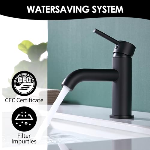 JAKARDA Single Handle Black Bathroom Faucet with Metal Drain Assembly and Escutcheon, Matte Black (Matte Black-JO1)