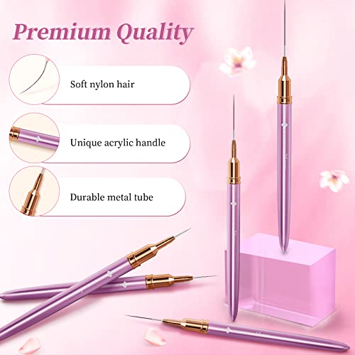 Aeocidy Nail Art Liner Brushes Set- 5Pcs Nail Art Brushes Nail Striper Brush Nail Polish Painting Gel Liner Brushes For Nails Art Design Nail Long Striping Brush Metal Handle, Sizes 5/9/15/20/25Mm #TOP5