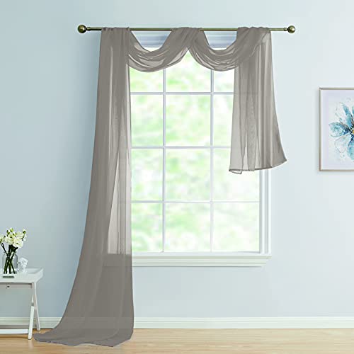 Scarf Sheer Voile 37x216 Window Quality Home Event Designs Beautiful Elegant Solid Topper Long Treatment Scarves Decorative Wedding Valance Curtain Living Room Bedroom Ceremony( Taupe )