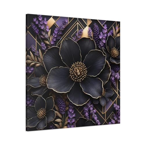 Floral Black Flowers Gold Canvas Wall Art Print : Sublimez la Déco du Salon avec Style