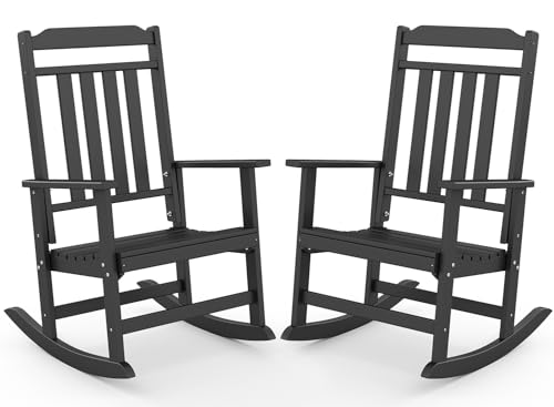 GREENVINES Outdoor-Rocking-Chairs-Set-of-2 | HDPE Plastic | Patio Rockers | Porch