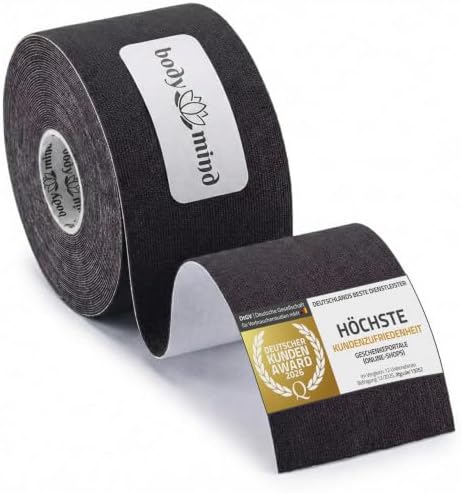 BODY & MIND® Kinesiotape Schwarz 2,5 cm x 5m, Schwarz, wasserfestes Kinesiologie Tape