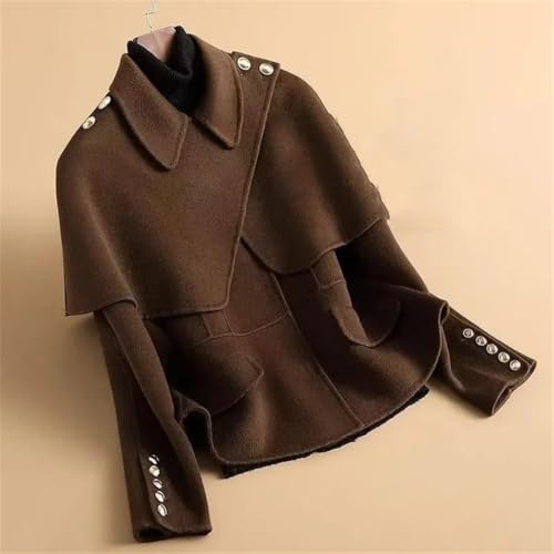 Women Spliced Woolen Jacket Detachable Cloak Thick Cardigan Outwear Woolen Coat2