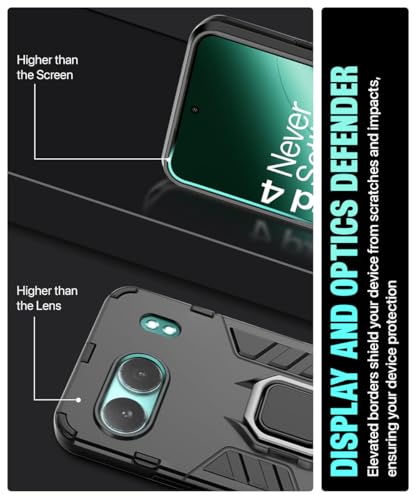 Image of WOW IMAGINE Shock Proof Back Case Mobile Cover for 1+ OnePlus Nord 4 5G | Back Cover Case (Tough Armor | Hybrid PC + TPU | Ring Holder & in-Built Kickstand | Black)