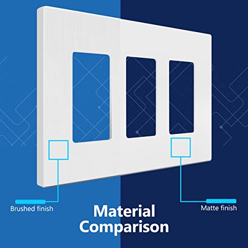 Image of LIDER Decorator Switch Cover, Screwless Wall Plate, Mid-Size 3-Gang 4.88 inch x 6.77 inch, LSWP-33M-BW, UL Listed, Thermoplastic, Brushed White, 1-Pack