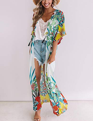 Bsubseach Saída de praia feminina de chiffon/raiom em estilo quimono, cardigã longo, Print 7, tamanh