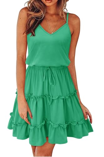 Image of Newshows Women's Summer Casual Dress Cute A Line Ruffle Hem Flattering Fit Beach Vacation Sundress
