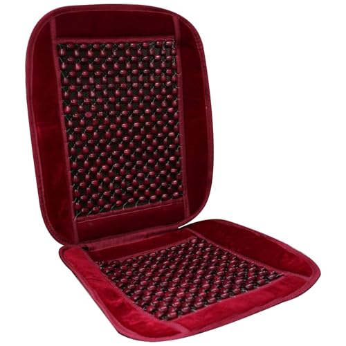 Funda de asiento con cuentas para coche y oficina, cojín de masaje transpirable rojo vino