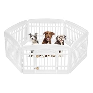 IRIS USA 24″ 6-Panel Pet Dog Puppy Playpen with Door, For Puppy Small Dogs Keep Pets Secure Easy Assemble Easy Storing Customizable Non-Skid Rubber Feet, White