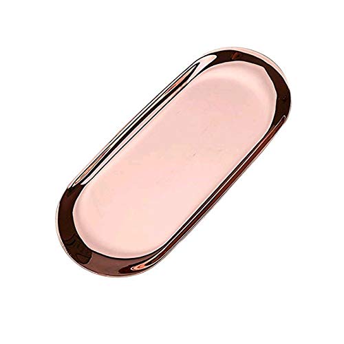 boweiwj Stainless Steel Towel Tray Storage Tray Tray Dish Plate Tea Tray Fruit Trays Cosmetics Jewelry Organizer Rose Gold Oval Tray 9in