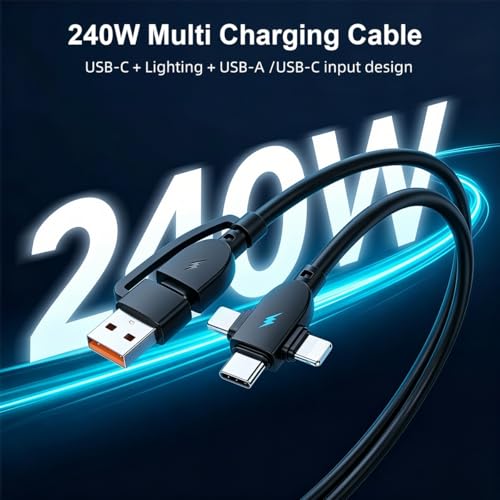 Image of Verilux PD 240W Type C Cable Fast Charging with 480Mbps Data Sync 6.6FT | Multi C Type Charger Cable with USB-C & Lighting Connectors and USB-A /USB-C Input for iPhone 17 /16 /15, Galaxy S26 /S25 /S24