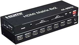 Swallows 4K 60hz 6x2 HDMI Matrix 6 IN 2 OUT HDMI Splitter Switch 4x2 HDMI Matrix Audio Video Converter with EDID for PC TV Dual Monitor (6X2 Matrix)