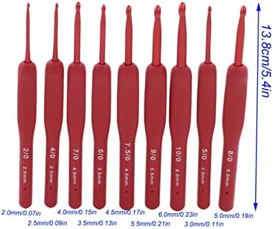 YOUTHINK 9 Red Aluminum Crochet Hooks Set Ergonomic Silicone Grip Knitting Needles Portable for Weaving Beginners — view 3