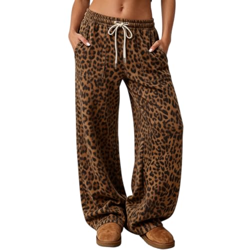 Woman Sweatpants Leopard Wide Leg Drawstring Vintage Cute Sweatpants - image 2