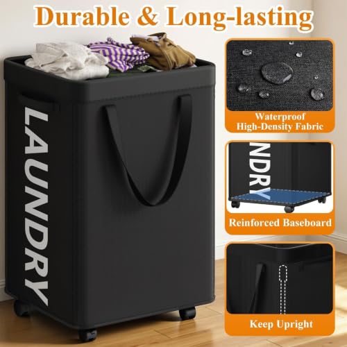 Image of Optish 140L Laundry Hamper with Wheels, Rolling Laundry Basket with Removable Mesh Bag, Extra Large Clothes Hamper for Bedroom, Bathroom, Dorm Room Essentials, Black