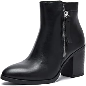 Ruiee Women's Ankle Boots Low Chunky Heeled Booties Casual Comfortable Fall Winter Pointed Closed Toe Short Boots for Women.
