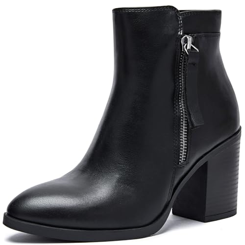 Women's Ankle Boots Low Chunky Heeled Booties Casual Comfortable Fall Winter Pointed Closed Toe Short Boots for Women. 7.5 Black Pu 978