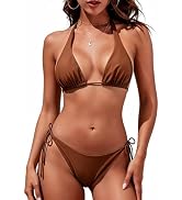 Halter Bikini Set, Low Rise String Triangle Sexy 2 Piece Swimsuit Women | Sexy string bikini tria...