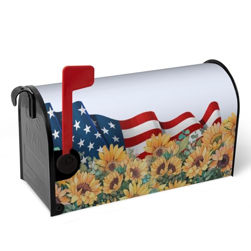 Dacawin Patriotic Mailbox Cover Magnetic Large Size Summer July 4th Mailbox Wrap America Flag Flower Letterbox Cover USA Independence Day Floral Mail Box Covers Outdoor Decor Oversized 25.5 X 21 Inch