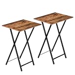 HOOBRO Side Table 2 Set, Folding Tables, TV Tray Table for Eating, Small Sofa End Laptop Drinks Coffee Tables for Small Space, Living Room, Industrial, Metal Frame, Rustic Brown EBF25BZ01