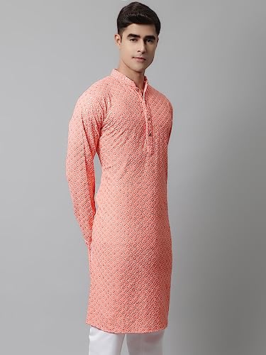 Image of Jompers Men's Regular Fit Cotton Chikankari Embroidered and Sequence Kurtas