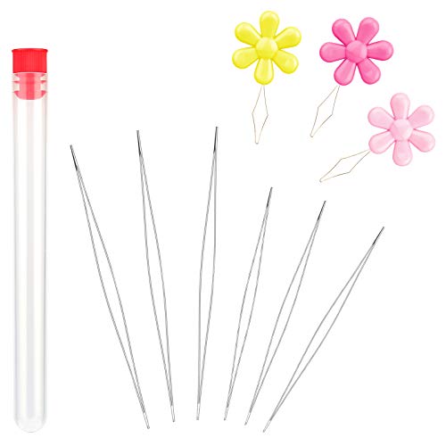 6 Pieces Big Eye Beading Needles, 2 Sizes Collapsible Eye Needles for Beading with Needle Bottle,...