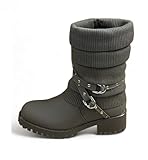 100% Synthetic Pogolino Damen Stiefeletten Plateau Strick Boots Biker Herbst Winter Stiefel ST2912 (568 Khaki 39)