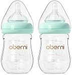 Oberni Anti-Colic Bouteille de bébé en verre, 5oz/150ml avec réponse naturelle à flux lent Nipple comme la bête pour 0-3 mois Bébés nouveau-nés Allaitement, Blue/paquet de 2