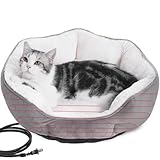 Heated Cat Bed Indoor for Cats & Small Dogs - Winter Warm Plush Round Pets Heating Bed, Ultra-Soft Velvet & Cotton Thermal Heated Dogs Bed for Cold Weather, Overheat Protection for Pets (20x20 Inch)