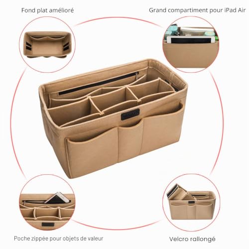 Ropch Organiseur Sac, sac à main organisateur, sac d'emballage, sac pochette Organiseur pour Femmes XL Beige – vue 3