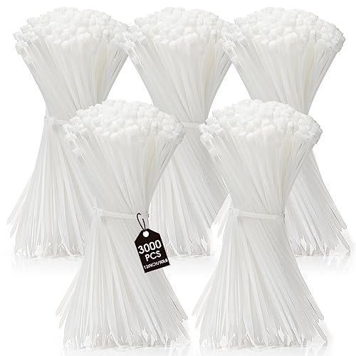 3000 Pieces Cable Zip Ties Bulk Heavy Duty Cable-Ties Nylon Tie Wraps Self Locking Wire Ties for Plants Gardening Farming Grid Wall Fence Indoor and Outdoor(12" (50lb),White)