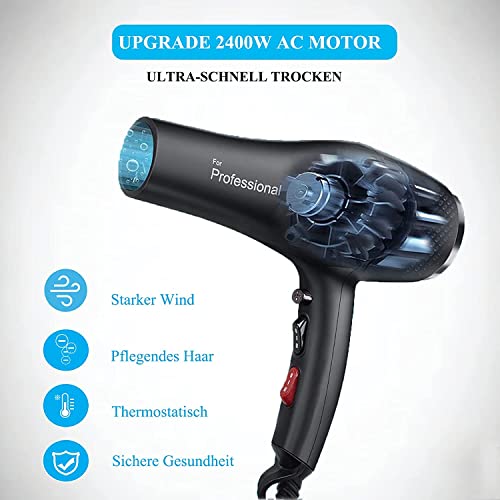 Foto von Ionen Föhn AC Motor 2400W Haartrockner, LOEVERY Fön Ionen Haartrockner mit Diffusor, Schnelltrocknen Hair Dryer, Salon Haarfön mit Heiß-/Kalttaste,2 Düsen 3 Haarbürsten, für Haarsalon und Familie