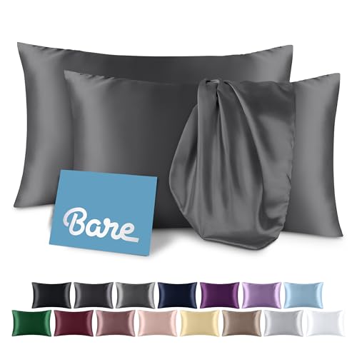 Bare Home Taies oreiller satin roi 20"x40" lot de 2 gris forgé