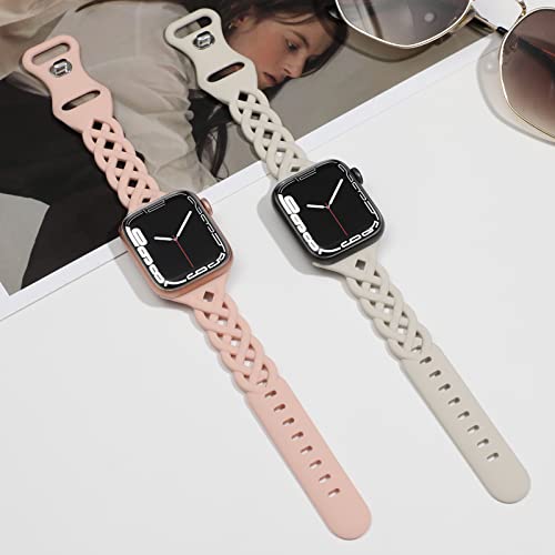 Image of Braided Silicone Bands Compatible with Apple Watch Women Slim Thin Narrow | Breathable Hollow-out Bands for iWatch Ultra 2 /3 SE 3 Series 11 /10 /9 /8 /7 /6 /5 /4 /3 /2 /1 38mm 40mm 41mm 42mm 44mm 45mm 46mm 49mm