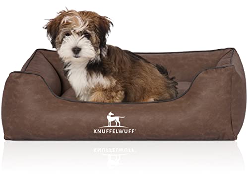 Image of Knuffelwuff Artificial Leather Dog Bed Scottsdale M-L Small 85 x 63cm Brown