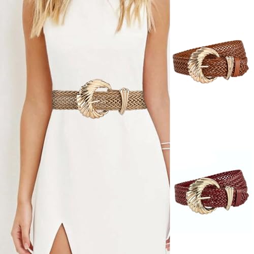 Braided Women’s Belt Adjustable Gold Clasp Stretchy Waistband Decorative Dress Sash for Casual or Formal Outfits2