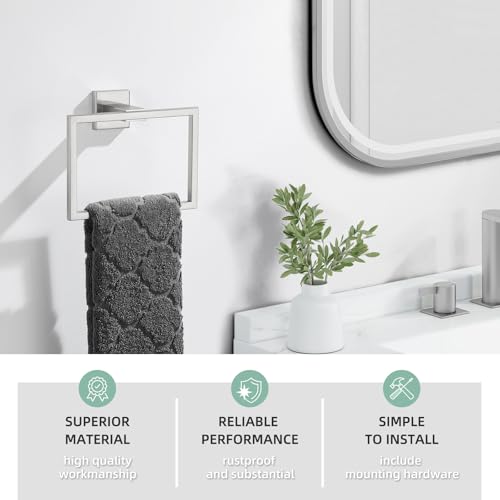 Angle Simple Hand Towel Holder Brushed Nickel, SUS 304 Stainless Steel Square Bathroom Towel Ring Hanger, Wall Mount, 7.09 Inches by Angle Simple - Image 3