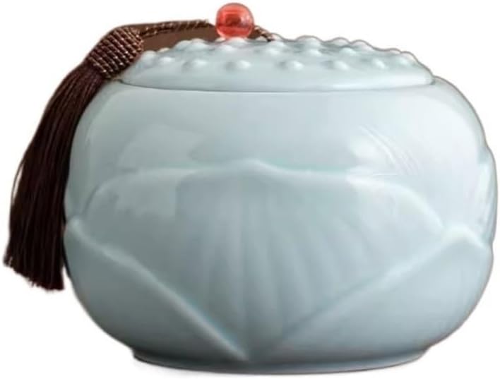 Tea Container Ceramic Tea Canister Tassel Decoration Loose Handmade Sugar with Lid