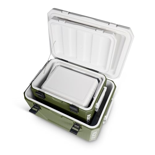 IGLOO Juego de neveras pasivas apilables 55 L + 27 L + 11 L – Hieleras Ligeras & Resistentes para Camping, Playa, Picnic & Exterior – Diseño apilable Que Ahorra Espacio, Verde