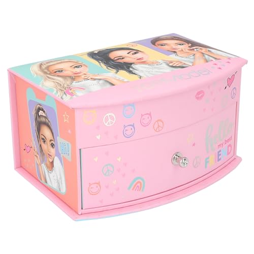 Depesche 12719 TOPModel Snap Shots   Joyero pequeño en Rosa con Motivo de Modelo y diseño Colorido, joyero con Espejo y Tapa abatible