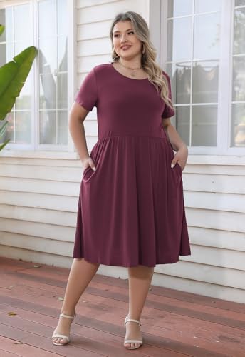 Image of Nemidor Women Plus Size Casual Dress Midi Flt Flare Pocket