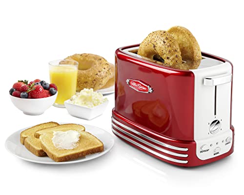 Nostalgia Retro Wide 2-Slice Toaster, Vintage Design With Crumb Tray, Cord Storage & 5 Toasting Levels, Red #TOP1