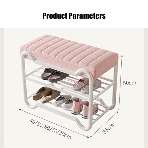 Banc à chaussures d'entrée rose rembourré avec étagère de rangement 60cm