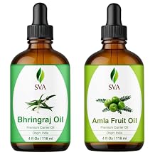 SVA Bhringraj and Amla Oil 4 oz Bundle Super Saver Combo Premium Grade Bundle Set for Hair Oiling, Scalp Massage, Hair Care, Face, Skin Care and Body Massage