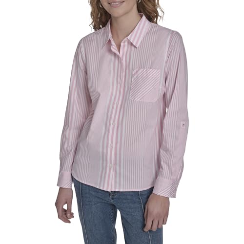 Image of Nautica Women's Button Front Long Sleeve Roll Tab Shirt